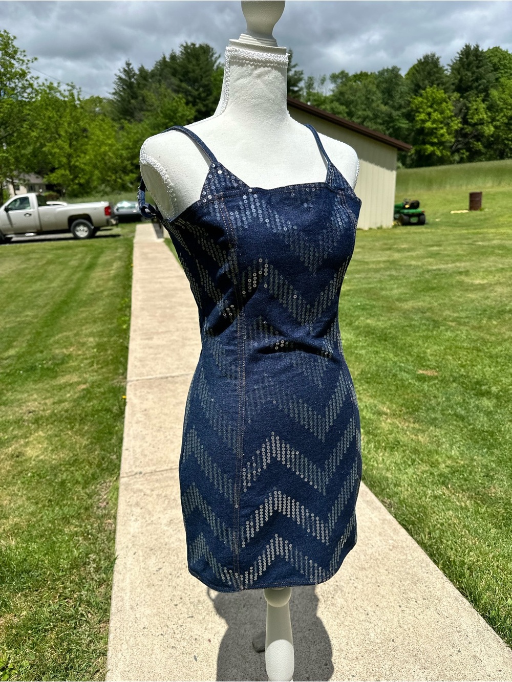Sequin Denim Mini Dress NWT